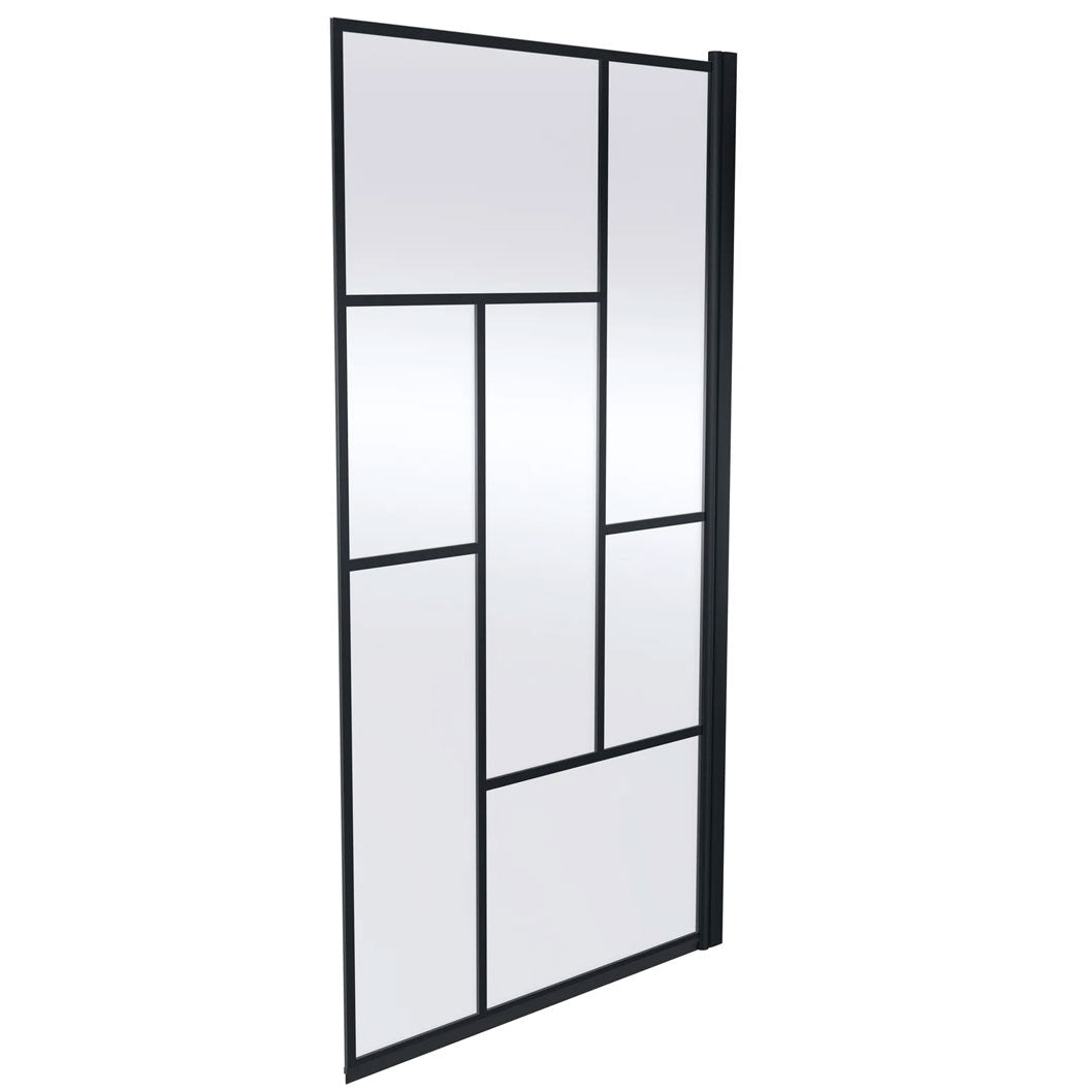Nui ABStract Bath Screen Contemporary Matt Black Aluminium 1430x790x38mm - JJ Building Materials