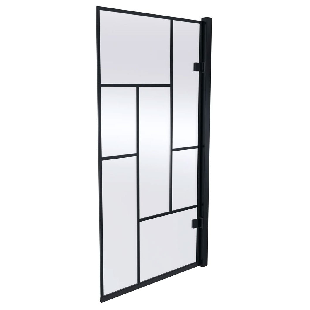 Nui ABStract Bath Screen Contemporary Matt Black Aluminium 1520x830x24mm - JJ Building Materials