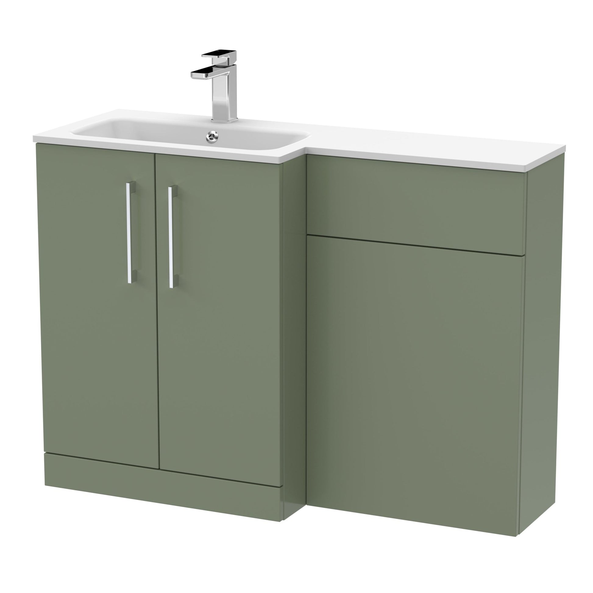 Nui Arno 1100mm Left Hand Combination Contemporary Satin Green MFC Painted Matt,stone 858x1105x390mm - ARN812L - JJ Building Materials