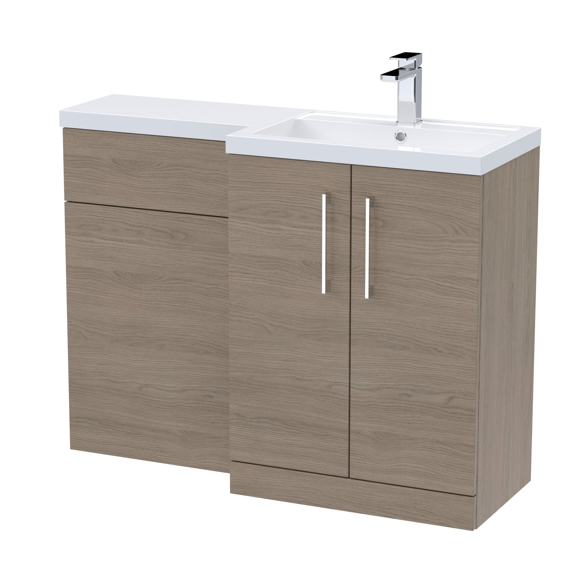 Nui Arno 1100mm Right Hand Combination Contemporary Solace Oak MFC Textured Woodgrain 858x1105x390mm - JJ Building Materials