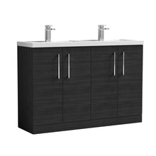 Nui Arno 1200mm Floor Standing 4 Door Vanity & Double Basin Contemporary Charcoal Black MFC Textured Woodgrain 840x1205x383mm - ARN603C - JJ Building Materials