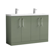 Nui Arno 1200mm Floor Standing 4 Door Vanity & Double Basin Contemporary Satin Green MFC Painted Matt 840x1205x383mm - ARN803F - JJ Building Materials
