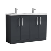 Nui Arno 1200mm Floor Standing 4 Door Vanity & Double Basin Contemporary Soft Black MFC Painted Matt 840x1205x383mm - ARN1403C - JJ Building Materials