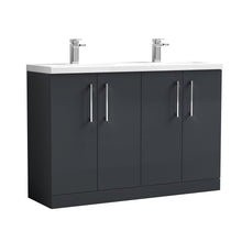 Nui Arno 1200mm Floor Standing 4 Door Vanity & Double Basin Contemporary Soft Black MFC Painted Matt 840x1205x383mm - ARN1403F - JJ Building Materials