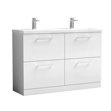 Nui Arno 1200mm Floor Standing 4 Drawer Vanity & Double Basin 2 Contemporary Gloss White MFC Painted Gloss 840x1205x383mm - JJ Building Materials