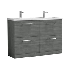 Nui Arno 1200mm Floor Standing 4 Drawer Vanity & Double Basin Contemporary Anthracite Woodgrain MFC Textured Woodgrain 840x1205x383mm - ARN533C - JJ Building Materials