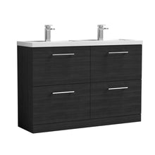 Nui Arno 1200mm Floor Standing 4 Drawer Vanity & Double Basin Contemporary Charcoal Black MFC Textured Woodgrain 840x1205x383mm - ARN633C - JJ Building Materials