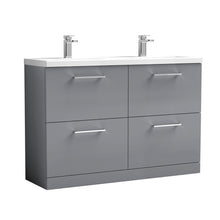 Nui Arno 1200mm Floor Standing 4 Drawer Vanity & Double Basin Contemporary Satin Grey MFC Painted Matt 840x1205x383mm - ARN2233F - JJ Building Materials