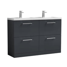 Nui Arno 1200mm Floor Standing 4 Drawer Vanity & Double Basin Contemporary Soft Black MFC Painted Matt 840x1205x383mm - ARN1433C - JJ Building Materials