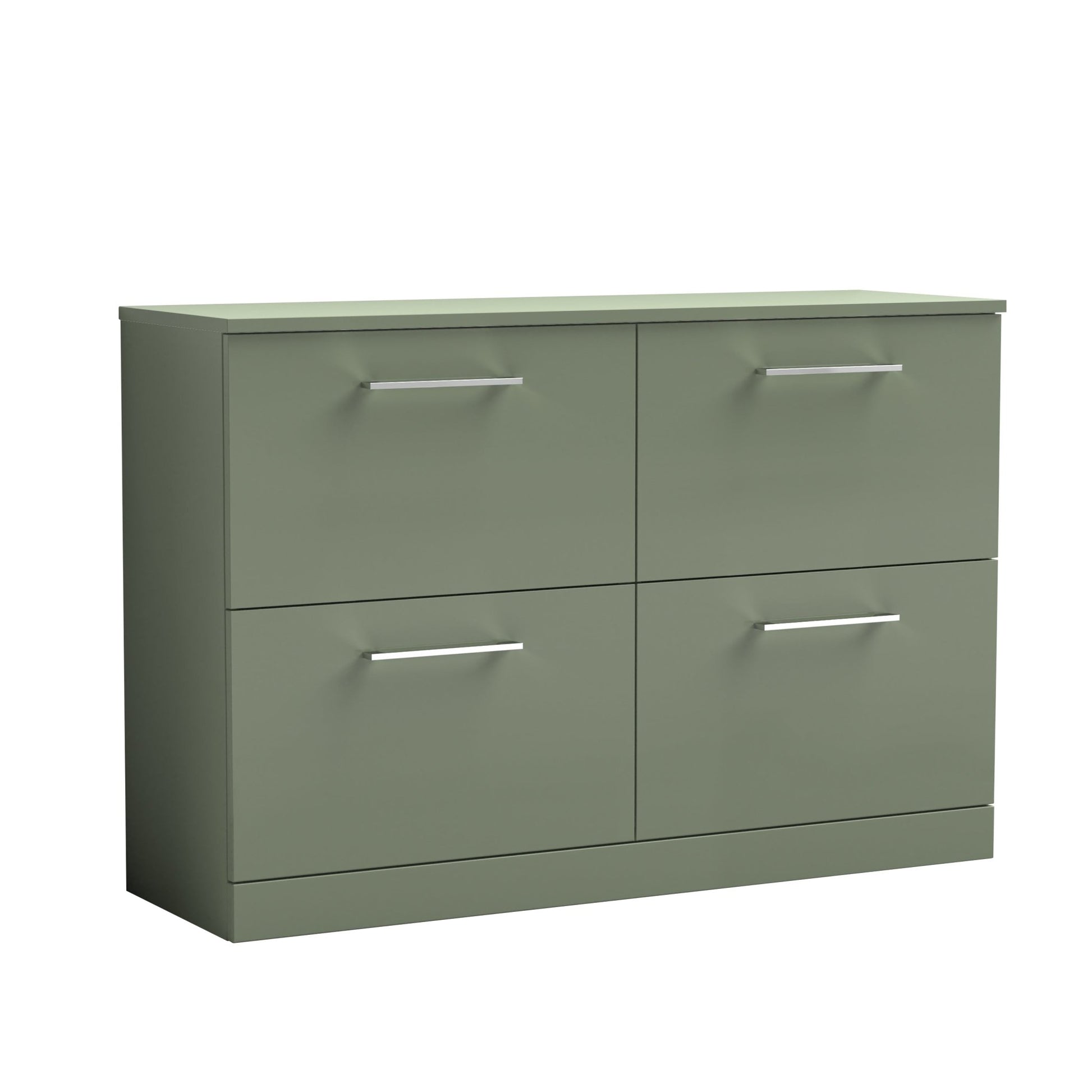 Nui Arno 1200mm Floor Standing 4 Drawer Vanity & Worktop Contemporary Satin Green MFC Painted Matt 818x1205x390mm - JJ Building Materials