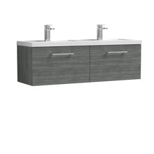 Nui Arno 1200mm Wall Hung 2 Drawer Vanity & Double Basin Contemporary Anthracite Woodgrain MFC Textured Woodgrain 377x1205x383mm - JJ Building Materials