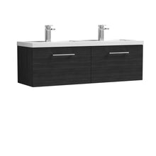 Nui Arno 1200mm Wall Hung 2 Drawer Vanity & Double Basin Contemporary Charcoal Black MFC Textured Woodgrain 399x1205x383mm - JJ Building Materials