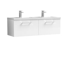 Nui Arno 1200mm Wall Hung 2 Drawer Vanity & Double Basin Contemporary Gloss White MFC Painted Gloss 377x1205x383mm - JJ Building Materials