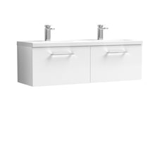 Nui Arno 1200mm Wall Hung 2 Drawer Vanity & Double Basin Contemporary Gloss White MFC Painted Gloss 399x1205x383mm - JJ Building Materials