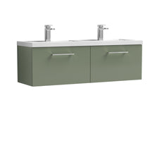 Nui Arno 1200mm Wall Hung 2 Drawer Vanity & Double Basin Contemporary Satin Green MFC Painted Matt 377x1205x383mm - JJ Building Materials