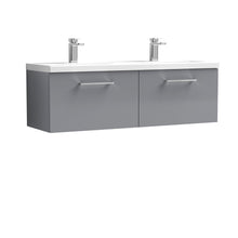Nui Arno 1200mm Wall Hung 2 Drawer Vanity & Double Basin Contemporary Satin Grey MFC Painted Matt 399x1205x383mm - ARN2222F - JJ Building Materials