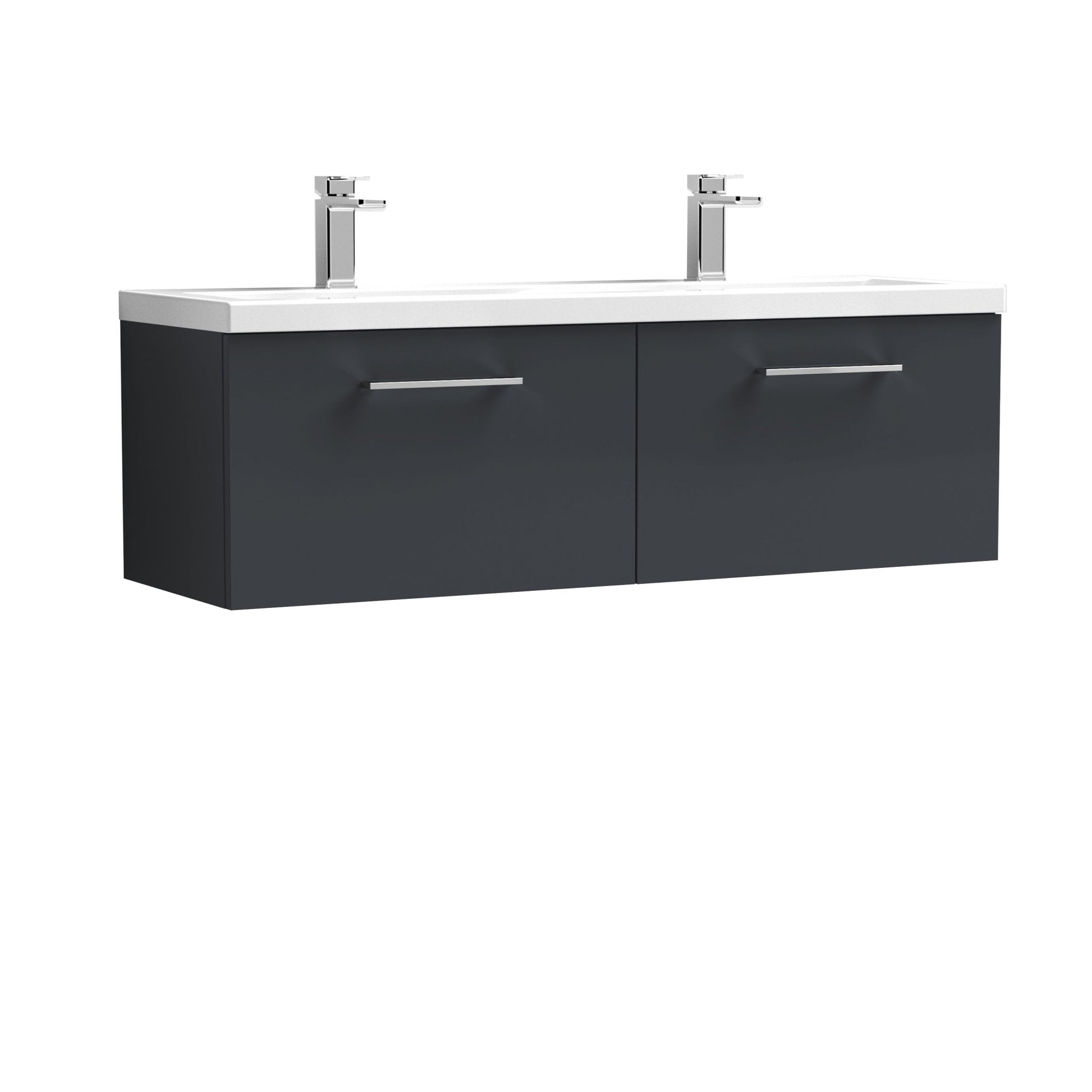 Nui Arno 1200mm Wall Hung 2 Drawer Vanity & Double Basin Contemporary Soft Black MFC Painted Matt 399x1205x383mm - ARN1422F - JJ Building Materials
