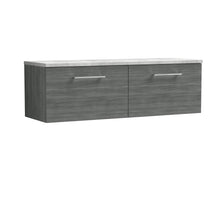 Nui Arno 1200mm Wall Hung 2 - drawer Vanity & Laminate Worktop Contemporary Anthracite Woodgrain MFC Textured Woodgrain 381x1205x390mm - ARN522LBG2 - JJ Building Materials