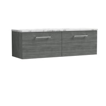 Nui Arno 1200mm Wall Hung 2 - drawer Vanity & Laminate Worktop Contemporary Anthracite Woodgrain MFC Textured Woodgrain 381x1205x390mm - ARN522LCM2 - JJ Building Materials