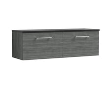 Nui Arno 1200mm Wall Hung 2 - drawer Vanity & Laminate Worktop Contemporary Anthracite Woodgrain MFC Textured Woodgrain 381x1205x390mm - ARN522LSB2 - JJ Building Materials