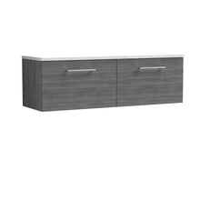Nui Arno 1200mm Wall Hung 2 - drawer Vanity & Laminate Worktop Contemporary Anthracite Woodgrain MFC Textured Woodgrain 381x1205x390mm - ARN522LSW2 - JJ Building Materials