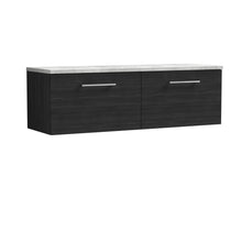 Nui Arno 1200mm Wall Hung 2 - drawer Vanity & Laminate Worktop Contemporary Charcoal Black MFC Textured Woodgrain 381x1205x390mm - ARN622LBG2 - JJ Building Materials