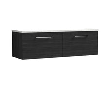 Nui Arno 1200mm Wall Hung 2 - drawer Vanity & Laminate Worktop Contemporary Charcoal Black MFC Textured Woodgrain 381x1205x390mm - ARN622LSW2 - JJ Building Materials