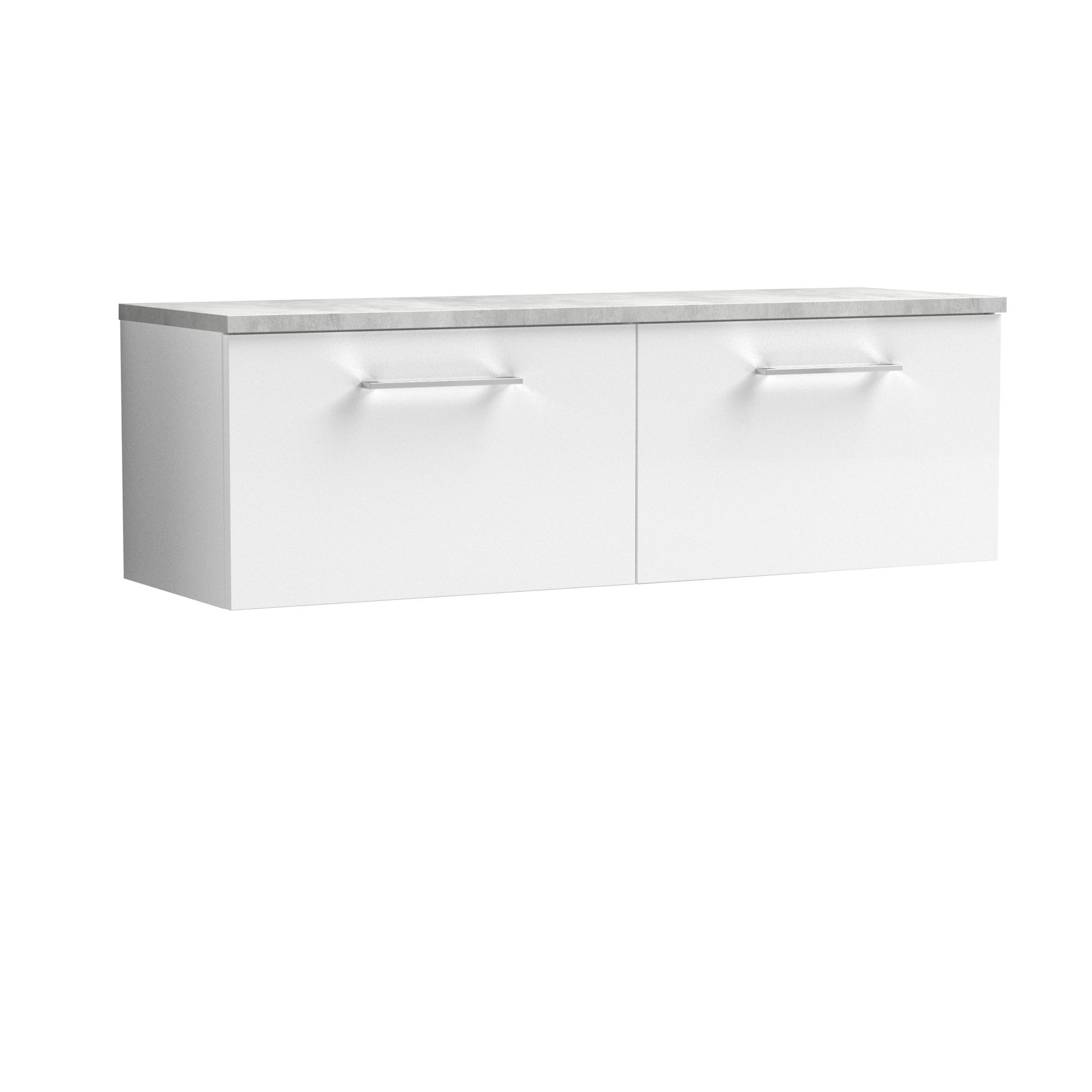 Nui Arno 1200mm Wall Hung 2 - drawer Vanity & Laminate Worktop Contemporary Gloss White MFC Painted Gloss 381x1205x390mm - ARN122LBG2 - JJ Building Materials