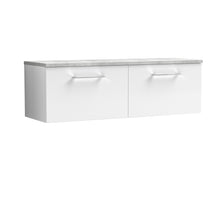 Nui Arno 1200mm Wall Hung 2 - drawer Vanity & Laminate Worktop Contemporary Gloss White MFC Painted Gloss 381x1205x390mm - ARN122LBG2 - JJ Building Materials