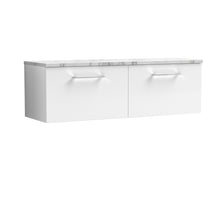 Nui Arno 1200mm Wall Hung 2 - drawer Vanity & Laminate Worktop Contemporary Gloss White MFC Painted Gloss 381x1205x390mm - ARN122LCM2 - JJ Building Materials