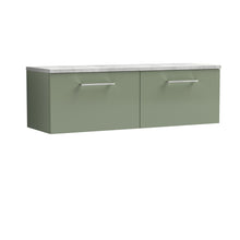 Nui Arno 1200mm Wall Hung 2 - drawer Vanity & Laminate Worktop Contemporary Satin Green MFC Painted Matt 381x1205x390mm - ARN822LBG2 - JJ Building Materials