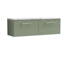 Nui Arno 1200mm Wall Hung 2 - drawer Vanity & Laminate Worktop Contemporary Satin Green MFC Painted Matt 381x1205x390mm - ARN822LCM2 - JJ Building Materials