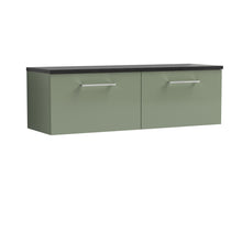 Nui Arno 1200mm Wall Hung 2 - drawer Vanity & Laminate Worktop Contemporary Satin Green MFC Painted Matt 381x1205x390mm - ARN822LSB2 - JJ Building Materials