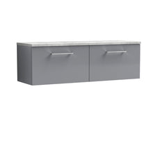 Nui Arno 1200mm Wall Hung 2 - drawer Vanity & Laminate Worktop Contemporary Satin Grey MFC Painted Matt 381x1205x390mm - ARN2222LBG2 - JJ Building Materials