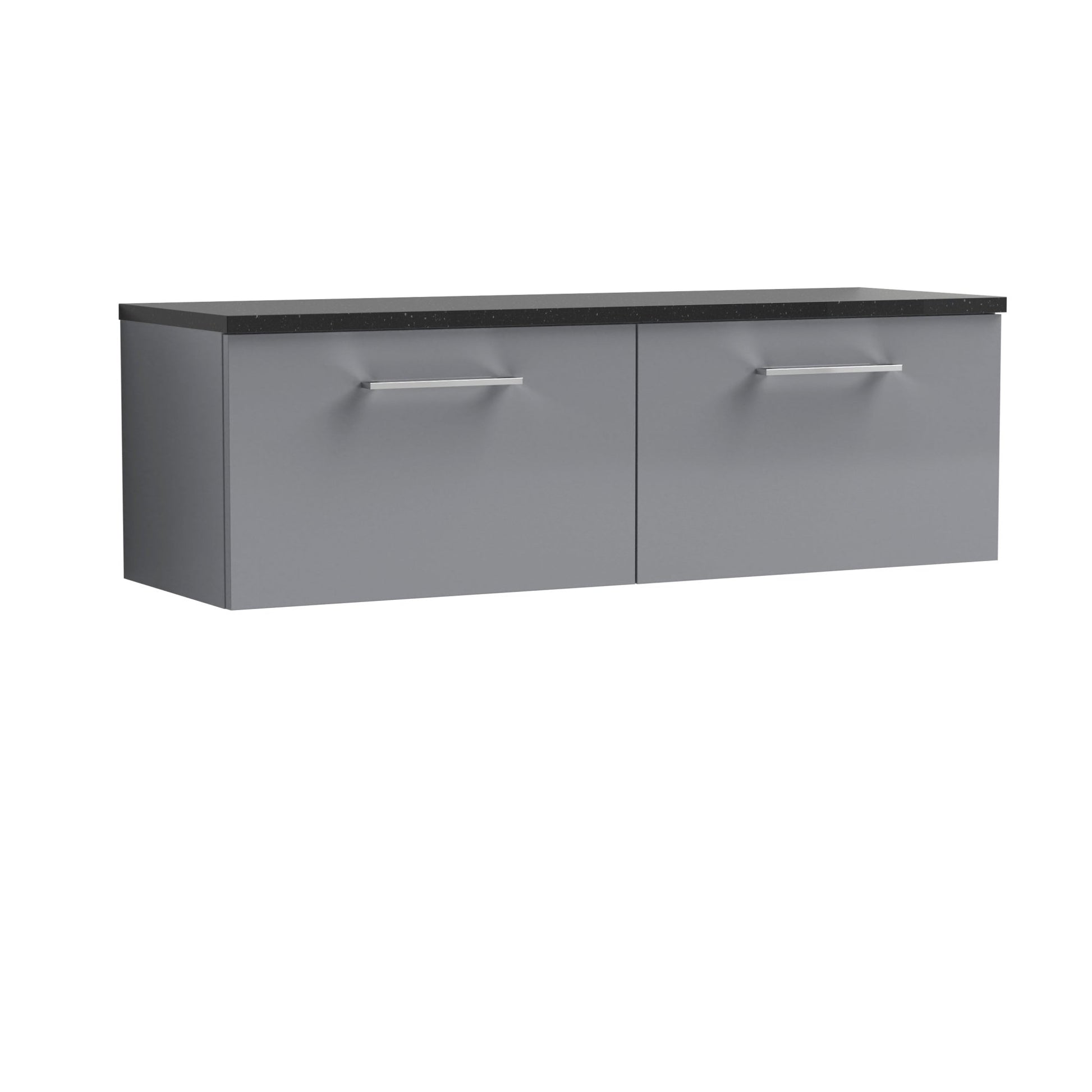 Nui Arno 1200mm Wall Hung 2 - drawer Vanity & Laminate Worktop Contemporary Satin Grey MFC Painted Matt 381x1205x390mm - ARN2222LSB2 - JJ Building Materials