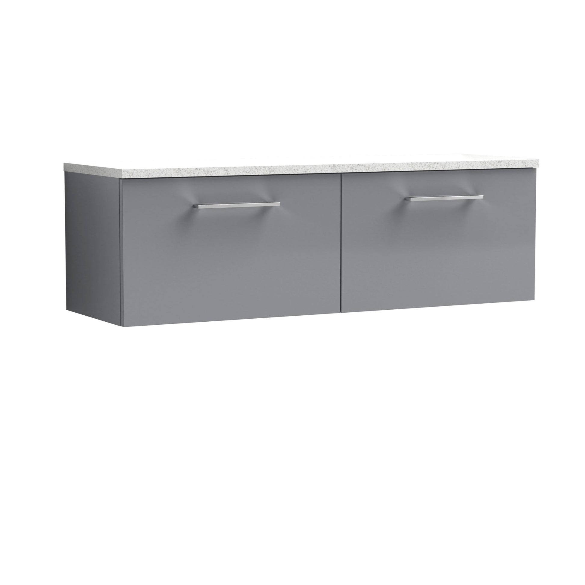 Nui Arno 1200mm Wall Hung 2 - drawer Vanity & Laminate Worktop Contemporary Satin Grey MFC Painted Matt 381x1205x390mm - ARN2222LSW2 - JJ Building Materials