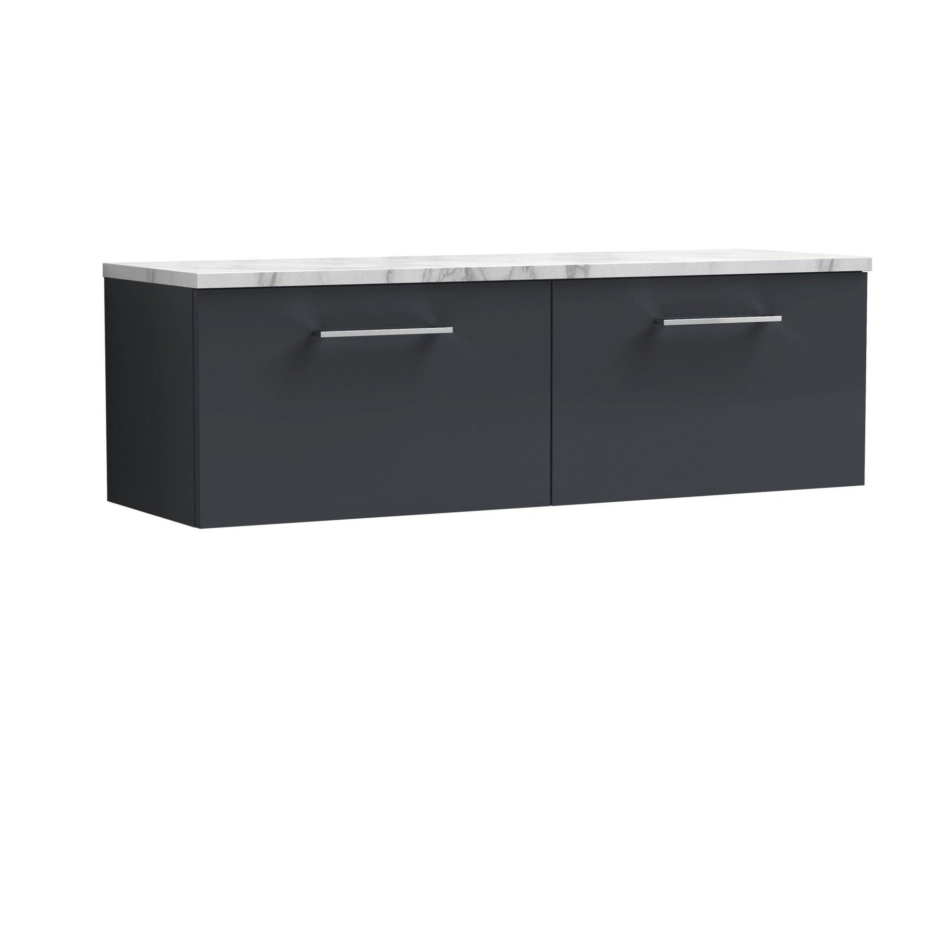 Nui Arno 1200mm Wall Hung 2 - drawer Vanity & Laminate Worktop Contemporary Soft Black MFC Painted Matt 381x1205x390mm - ARN1422LCM2 - JJ Building Materials