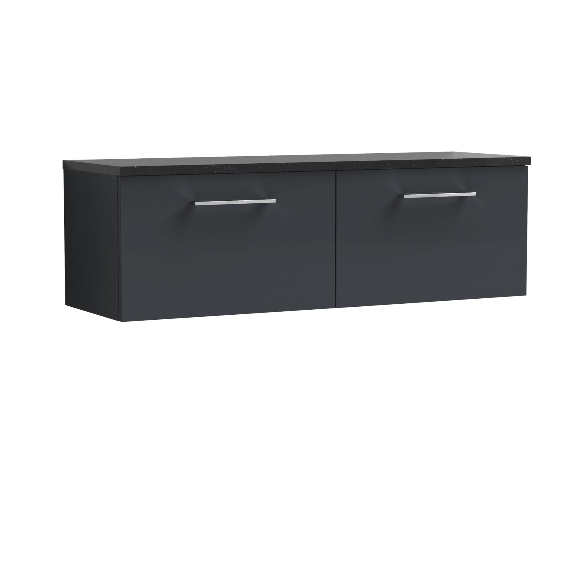 Nui Arno 1200mm Wall Hung 2 - drawer Vanity & Laminate Worktop Contemporary Soft Black MFC Painted Matt 381x1205x390mm - ARN1422LSB2 - JJ Building Materials