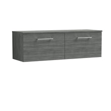 Nui Arno 1200mm Wall Hung 2 Drawer Vanity & Worktop Contemporary Anthracite Woodgrain MFC Textured Woodgrain 377x1205x390mm - JJ Building Materials