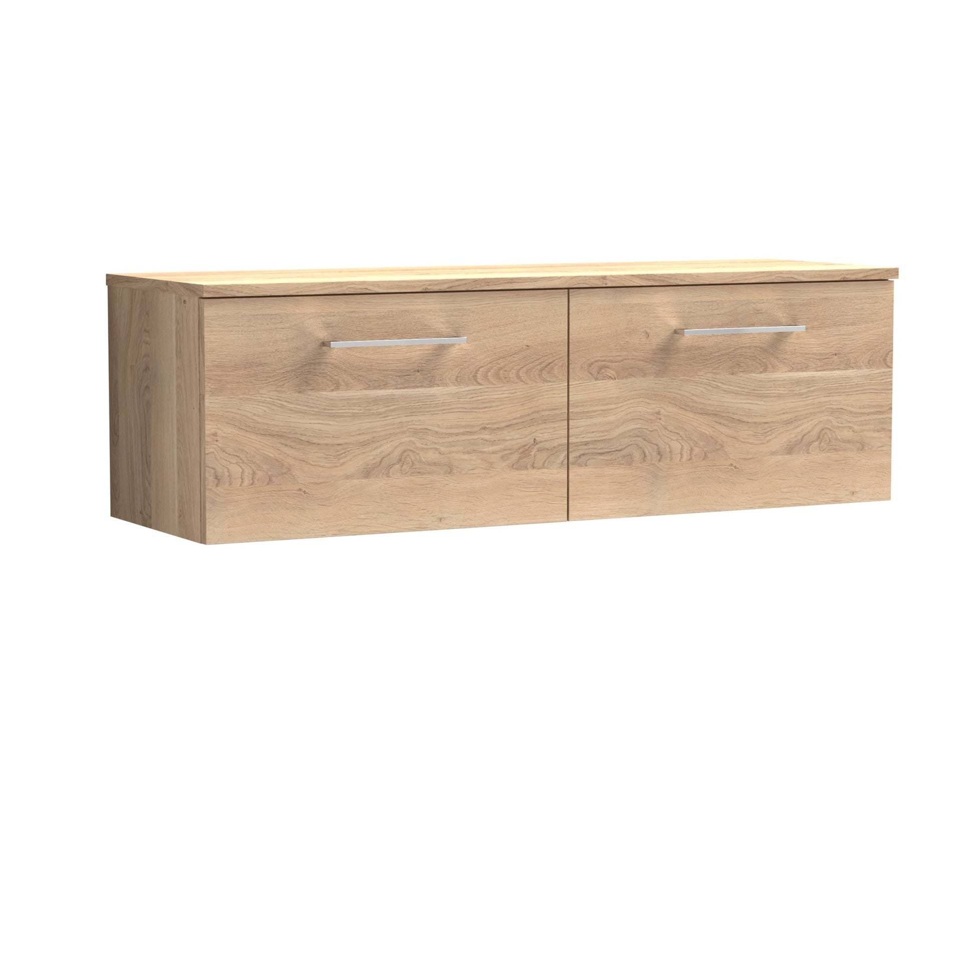 Nui Arno 1200mm Wall Hung 2 - drawer Vanity & Worktop Contemporary Bleached Oak MFC Textured Woodgrain 377x1205x390mm - JJ Building Materials
