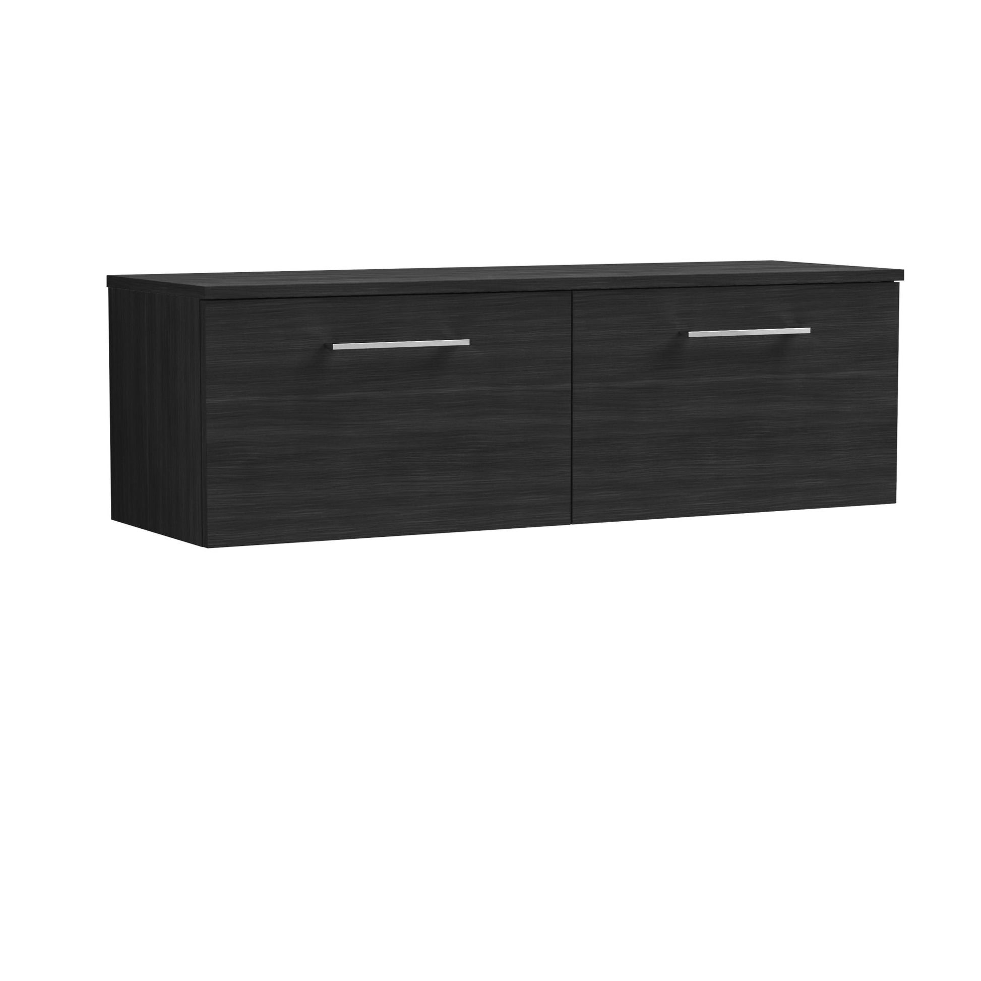 Nui Arno 1200mm Wall Hung 2 Drawer Vanity & Worktop Contemporary Charcoal Black MFC Textured Woodgrain 377x1205x390mm - JJ Building Materials