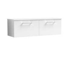 Nui Arno 1200mm Wall Hung 2 Drawer Vanity & Worktop Contemporary Gloss White MFC Painted Gloss 377x1205x390mm - JJ Building Materials
