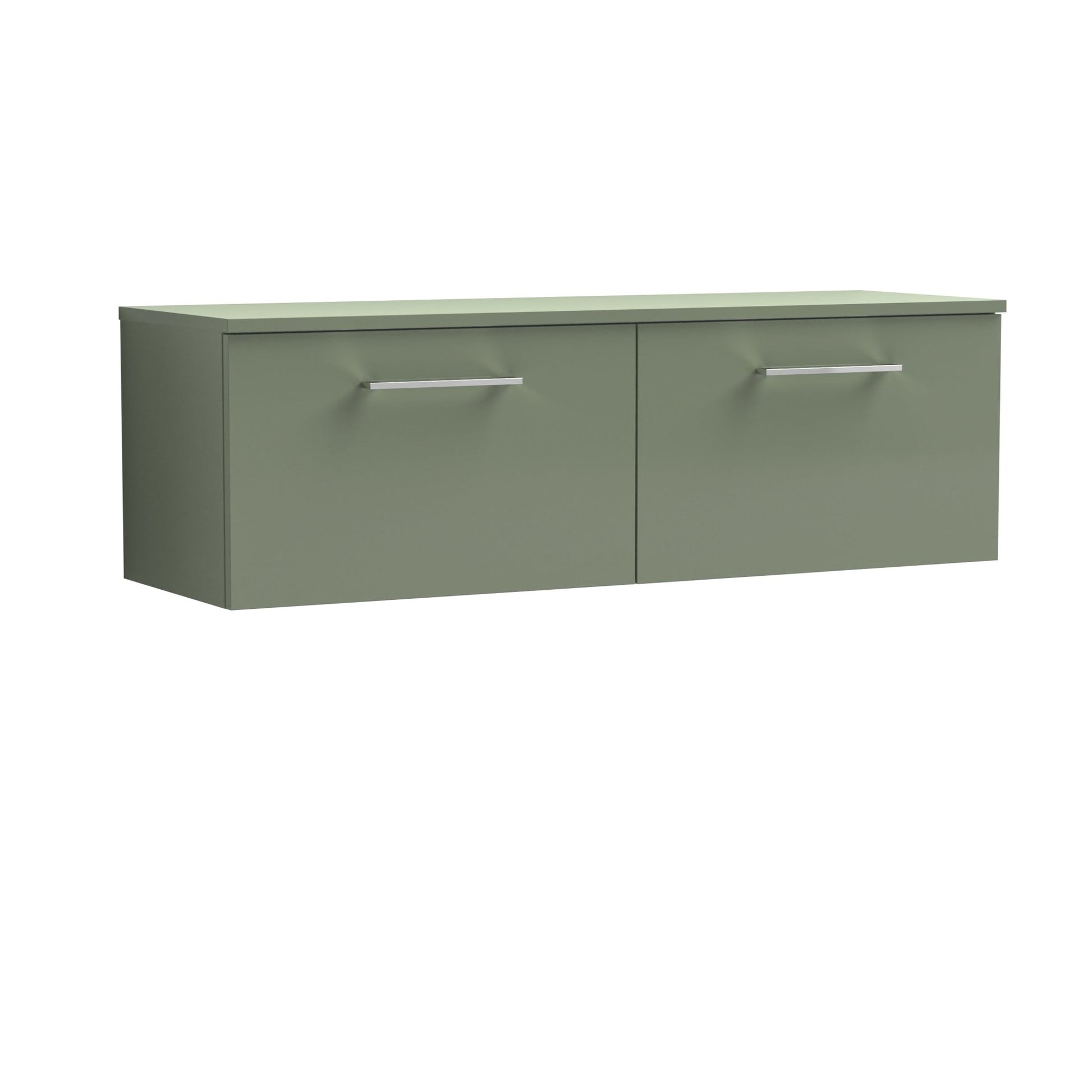Nui Arno 1200mm Wall Hung 2 Drawer Vanity & Worktop Contemporary Satin Green MFC Painted Matt 377x1205x390mm - JJ Building Materials
