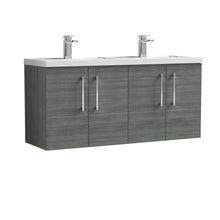 Nui Arno 1200mm Wall Hung 4 Door Vanity & Double Basin Contemporary Anthracite Woodgrain MFC Textured Woodgrain 561x1205x383mm - JJ Building Materials