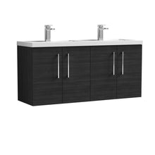 Nui Arno 1200mm Wall Hung 4 Door Vanity & Double Basin Contemporary Charcoal Black MFC Textured Woodgrain 561x1205x383mm - JJ Building Materials