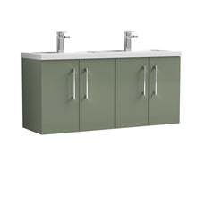 Nui Arno 1200mm Wall Hung 4 Door Vanity & Double Basin Contemporary Satin Green MFC Painted Matt 561x1205x383mm - JJ Building Materials