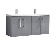 Nui Arno 1200mm Wall Hung 4 Door Vanity & Double Basin Contemporary Satin Grey MFC Painted Matt 579x1205x383mm - ARN2223F - JJ Building Materials