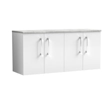 Nui Arno 1200mm Wall Hung 4 - door Vanity & Laminate Worktop Contemporary Gloss White MFC Painted Gloss 561x1205x390mm - ARN123LBG2 - JJ Building Materials