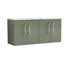 Nui Arno 1200mm Wall Hung 4 - door Vanity & Laminate Worktop Contemporary Satin Green MFC Painted Matt 562x1205x390mm - ARN823LCM2 - JJ Building Materials