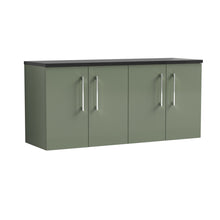 Nui Arno 1200mm Wall Hung 4 - door Vanity & Laminate Worktop Contemporary Satin Green MFC Painted Matt 562x1205x390mm - ARN823LSB2 - JJ Building Materials